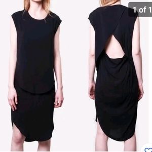 Womens OAK NYC Draped Open Back Layered Shirt Dress Crepe Green Size 1 Small